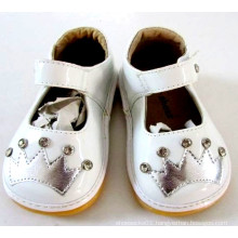 White Toddler Girl Squeaky Shoes with Sliver Crown&Shining Stones